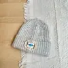 Estilo Coreano Simple y Dulce Etiqueta de Tela de Encaje Gorro de Punto Versátil Otoño e Invierno Gorro de Lana Engrosado Gorro Cálido a Prueba de Viento