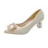 Tacones altos de punta con tacón grueso para mujer, tacón grueso 2023 primavera y verano nuevos, boca poco profunda, zapatos de boda, zapatos de novia