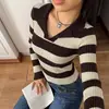Bai Fen Zhi YiTEMU Transfronterizo 2026 Nuevo Suéter de Punto Vintage Estilo Coreano con Rayas y Cuello Solapa Ajustado para Mujer