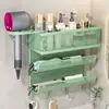Organizador de pared para baño multicapa, multicompartimento para lavabo, no requiere taladro, para guardar secadores de pelo y artículos de tocador