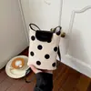 Bolso de Hombro Único de Lino con Parches y Diseño de Lunares Frescos, Bolso Cubo, Bolso para Debajo del Brazo de Mujer, Mini Bolso para Teléfono