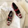 Nuevos Zapatos de Mujer Primavera 2022 Estilo Coreano Diamante Brillante Hebilla Cuadrada Tacón Medio Zapato Único con Suela Gruesa Tacón Grueso Punta Cuadrada Zapatos Mary Jane