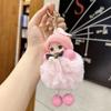 Nova Boneca Fofa de Pelúcia Imitação de Coelho Rex Olhos Grandes Laço Celebrante Cibernético Boneca de Dormir Chaveiro Pingente de Bolsa Acessórios