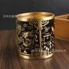Latón Cien Bendiciones Tallado Dragón y Fénix Adorno Propicio Mesa de Té Portaplumas de Cobre Puro Decoración de Escritorio de Oficina Artesanía Sólida