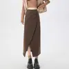 Saia Irregular de Veludo Cotelê para Mulheres, Nova Coleção Outono/Inverno 2026, Emagrecedora, Linha A, Casual, Plissada, Comprimento Médio
