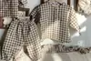 INS Conjunto de Top y Pantalones de Moda para Bebé Primavera y Otoño Camisa de Manga Larga a Cuadros con Solapa de Encaje para Niñas con Pantalones