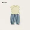 Ropa Infantil Yibao Ropa Infantil de Color Puro Moda Cuello Redondo Interior Verano Mangas Cortas Camisetas Casuales para Niñas con Letras