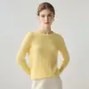 Suéter de cachemira con cuello redondo para mujer otoño invierno ropa interior manga larga cálido suéter pullover para mujer top de punto ajustado capa base de lana