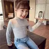 Camiseta Longa Lisa de Renda Tendência Nova para Meninas Primavera e Outono Top Fino Liquidação Algodão Outono e Inverno