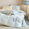 Conjunto de Cama de Leite de Veludo com Bordado Xadrez Color Block Classe A Minimalista, Conjunto de Roupa de Cama Espessa Quente de Inverno, Luxo Leve