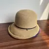 Chapéu de Pescador Estilo Hepburn com Linha de Cor Contrastante e Aba Enrolada para Mulheres Verão Versátil Casual Chapéu de Palha com Proteção Solar Chapéu Bacia para Uso Externo Tendência