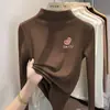 Camiseta interior para niña de forro polar con cuello alto medio y estampado, nuevo estilo otoño e invierno, prenda interior ajustada para niños mayores, top cálido y casual