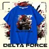 Camiseta estampada de manga curta com tema do jogo Delta Force para crianças mais velhas, 100% algodão, top infantil de verão com gola redonda, versátil e moderno