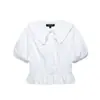 Top con Cuello de Muñeca Estilo Francés 2025 Nuevo Diseño de Primavera Cintura Ceñida Encaje Manga Corta Blusa Corta