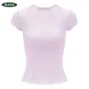 Camiseta feminina de verão de manga curta com design de ombro reto, acinturada e modeladora, corte sereia estilo coreano, caimento justo, top curto sexy, moda transfronteiriça