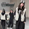 Conjunto de Tres Piezas con Sudadera sin Mangas para Niñas Estilo Otoño e Invierno Conjunto Engrosado Ropa Nueva Acolchada de Algodón Ropa de Invierno para Niños Niñas Niños Grandes Moderno