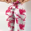 Novas Calças de Corda com Laço Estampadas Digitais de Alta Elasticidade Absorventes de Suor para Fitness, Calças Apertadas de Cintura Alta Slim para Yoga Feminino