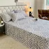 Saia de Cama Simples de Algodão Escovado Peça Única Cobertura de Cama de Algodão Puro Protetor de Colchão Renda Espessada Lençol Antiderrapante Conjunto de Três Peças