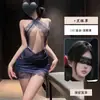 Lencería sexy con cuello halter y diseño de cordones, falda ajustada para mujer, uniforme coqueto transparente de puro deseo para dormir 1387