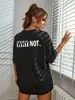 Camiseta Redonda com Estampa de Letras Aliexpress Transfronteiriça, Top Casual de Manga Curta para Primavera e Verão, Roupas Femininas Algodão