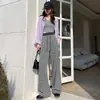 Calça de Tricô Listrada Vintage Wide-Leg para Mulheres, Outono Elástica Cintura Alta Emagrecimento Estilo Preguiçoso Caimento Solto Reta Casual Comprimento Total
