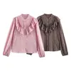 Comércio Exterior Atacado Moda Verão 2026 Europeia e Americana Design em Camadas com Babados Camisa Listrada Decorativa para Mulheres K526147