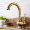 Grifo de lavabo de mesa para agua caliente y fría de cobre macizo estilo europeo, grifo de baño dorado vintage