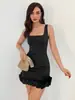 Vestido Cruzado para Mujer de Estilo Nuevo Europeo y Americano, Color Sólido, Estilo Elegante de Sociedad, Sin Mangas, Diseño de Volantes, Vestido Corto Ajustado al Cuerpo