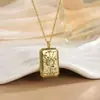 Collar con Colgante Personalizado de Acero de Titanio y Acero Inoxidable Chapado en Oro de 18 Quilates, Tarjeta de Tarot, Moda de Lujo Europea y Americana de Alta Gama para Mujer