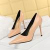6122-8 Estilo Europeo y Americano Simple Tacones Altos de Aguja Boca Baja Punta Afilada Sexy Look Adelgazante Zapatos Planos de Tacón Alto Profesionales para Mujer