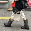 Hebilla de Cinturón Botas Apiladas con Tacones Gruesos, Nuevo Otoño 2026 Botas Vintage Desgastadas de Media Pantorrilla, Botas de Estilo Coreano, Botas de Trabajo de Nicho para Mujer