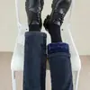 Jeans rectos gruesos de cintura alta con forro polar para mujer, invierno, holgados, adelgazantes, tipo tubo de humo pequeño, pantalones exteriores