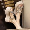 Sandalias y Pantuflas de Tacón Alto para Mujer Estilo Coreano de Aspecto Elevado Medio Arrastre Punta Redonda Primavera 2025 Nuevo Impermeable para Mujer con Suelas de Plataforma