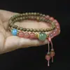 Pulsera de Sandalo Verde 4mm Doble Círculo Cuenta de Buda Estilo Bosque Simple Pulsera de Cristal Sandía Cuentas del Rosario Joyería para Hombres y Mujeres Regalos Venta al por Mayor