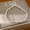 Pulsera de perlas con cordón ajustable, doble capa de circonita y perlas estilo retro, un diseño único y elegante, joyería versátil y de moda, venta al por mayor