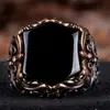 Europa y Estados Unidos joyería transfronteriza patrón retro anillo de gema plana hexagonal fabricantes joyería al por mayor anillo de moda para hombre