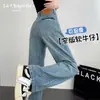 Jeans Azul Vintage de Perna Larga Feminino Outono 2024 Primavera e Outono Moda Versátil Lançamento Novo Calças Longas de Cintura Alta Perna Reta Estreita