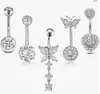 Anel de Umbigo de Aço Inoxidável Transfronteiriço Pingente de Borboleta Cravejado com Zircônia Unha de Umbigo Conjunto de Joias Sexy para Body Piercing