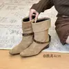 Botines retro cuadrados decorativos de cuero suave estilo coreano para otoño e invierno, estilizan y son versátiles, con tacón grueso y tacón bajo, botines de moda para mujer