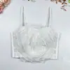 Estilo europeu e americano transfronteiriço fresco e jovial feminino de renda em camadas tridimensional grande floral de malha leve e respirável sem costas com barbatanas camisola