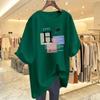 Camiseta Casual Solta de Algodão com Letras Manga Curta Estilo Japonês e Coreano Feminina Verão 2023 Nova Edição Grande Europeia Top Midi
