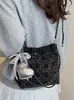 Bolsa de ombro feminina com brilho e detalhes em diamante, nova moda 2026 bolsa de corrente em jeans, bolsa de ombro grande e moderna para o verão