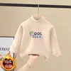 Camada de base de fleece térmico para meninos e meninas, blusa de manga comprida para outono e inverno, camiseta versátil, roupa íntima de gola alta parcial para bebê