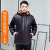 Chaqueta de Cuero de Lobo del Norte de China para Hombre, Invierno con Forro de Felpa Gruesa de Corte Holgado, Chaqueta y Pantalones de Cuero Impermeables y Resistentes al Aceite para Reparto y Montar
