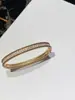 Pulseira de Contas de Ginseng Fanjia Banhada a Prata 925 Ouro 18K Simples Moda Assinatura Larga Estreita Pulseira de Contas Cheia de Diamantes