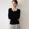 Suéter minimalista de luxo leve 100% caxemira pura para mulheres, blusa de cor sólida com gola redonda, blusa básica de tricô, suéter de corte justo e afina a silhueta