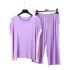 Nuevo Conjunto Casual de Modal de Verano para Mujer, Tallas Grandes, Delgado, Suelto, Camiseta de Manga Corta, Pantalones de Tres Cuartos, Conjunto de Dos Piezas para Usar por Encima