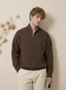 Suéter de Punto para Hombre de Otoño e Invierno con Cuello Medio Cremallera Casual de Negocios Color Sólido Manga Larga Holgado Versátil Cálido Sudadera con Capucha