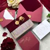 Envelopes de Papel Veludo Personalizados com Estampagem Dourada, Convites de Casamento em Acrílico, Acessórios com Selo de Cera de Flores Secas, Conjunto de Convites de Casamento