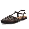 Sandalias Romanas Retro de Moda con Tachuelas y Diseño Hueco para Mujer, Sandalias de Verano con Tacón Bajo, Punta Cerrada y Correa en el Tobillo sin Espalda para Mujer 605-56